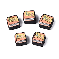 Mixed Color Back to School Handmade Polymer Clay Beads, Book & Letter ABC, Mixed Color, 8~9x8.5~9.5x4~4.5mm, Hole: 1.8~2mm
