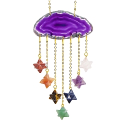 Сине-фиолетовый Подвески из кусочков натурального агата, с гексаграммой/сердцем из смешанных драгоценных камней, синий фиолетовый, 210 мм