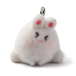 Кролик Подвески из смолы в виде животных, с железной платиной петлей, кролик, 22.5x22.5x20 мм, отверстие : 2.7 мм