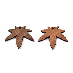 Camel Autumn Theme Natural Walnut Wood Pendants, Undyed, Maple Leaf Charm, Camel, 25x30x2.5mm, Hole: 1.8mm