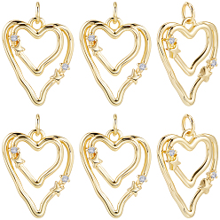 Настоящее золото 18K 10 кулоны из латуни с прозрачным кубическим цирконием, сердце прелести, долговечный, без кадмия и без свинца, стойки покрытие, с целью перехода в кольце, реальный 18 k позолоченный, 19.5x17x2.8 мм, отверстие : 3.4 мм