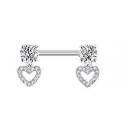 Сердце 316l хирургические кольца для сосков из нержавеющей стали, с кубического циркония, цвет нержавеющей стали, сердце, 16 мм