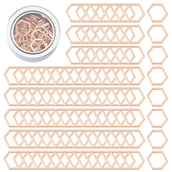 Rose Gold 100Pcs Alloy Linking Rings, Hexagon, with Round Aluminium Tin Cans, Rose Gold, 12x14x1mm