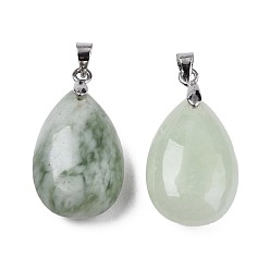 New Jade Natural New Jade Pendants, with Alloy Findings, Drop, Platinum, 23~24x14x8mm, Hole: 4x5mm
