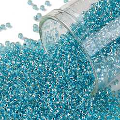 (23) Silver Lined Light Turquoise Круглые бусины toho, японский бисер, (23) светло-бирюзовый с серебряной подкладкой, 15/0, 1.5 мм, отверстие : 0.7 мм, о 3000шт / бутылка, 10 г / бутылка