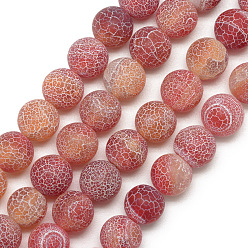 Indian Red Natural Weathered Agate Bead Strands, Frosted, Dyed, Round, Indian Red, 4~4.5mm, Hole: 1mm, about 95pcs/strand, 14.6 inch