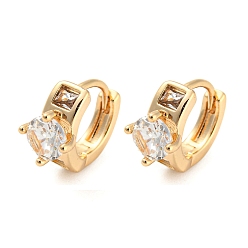 Light Gold Brass with Cubic Zirconia Hoop Earrings, Diamond, Light Gold, 10.5x6.5mm