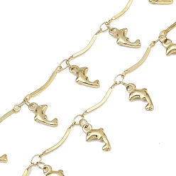 Золотой 304 цепи из нержавеющей стали панель ссылок, с дельфинами прелести, пайки, с катушкой, ионное покрытие (ip), золотые, 15.5x1x1 мм