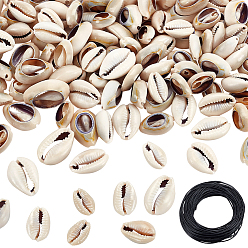 (52) Непрозрачная лаванда Набор для самостоятельного изготовления ожерелья из натуральных ракушек, включая натуральные бусины из ракушек каури, без отверстия , вощеный шнур полиэстера, разноцветные, 180 шт / коробка