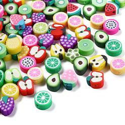 Mixed Color 100Pcs Handmade Polymer Clay Fruit Theme Beads, 1Roll Elastic Crystal Thread, for DIY Bracelet Finding Kits, Mixed Color, Beads: 100pcs