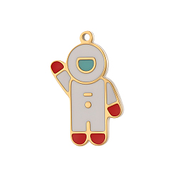 Белый 304 нержавеющей стальной эмали подвески, астронавт очарование, ионное покрытие (ip), долговечный, реальный 18 k позолоченный, белые, 16x8 мм, отверстие: 2 мм