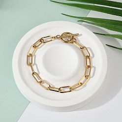 Золотой Ионное покрытие (ip) 304 браслеты в виде скрепок из нержавеющей стали, с Переключить застежками, золотые, 8 дюйм (20.2 см)