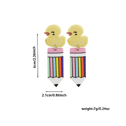 Утка Акриловые серьги-гвоздики «обратно в школу», платина, утка, 60x21.1 мм