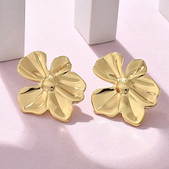 Настоящее золото 18K 304 из нержавеющей стали серьги, ионное покрытие (ip), цветок, реальный 18 k позолоченный, 27x29.5 мм