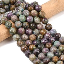 Red Corundum Натуральные красные корундовые бусины, круглые, граненые, 10 мм, отверстие : 1 мм, около 40 шт / нитка, 15.55'' (39.5 см)