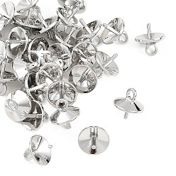 Platino Real Plateado Colgantes de latón con perlas y pasadores de Shegrace, por medio perforó perlas, sin cadmio y níque y plomo, Platino verdadero plateado, 8.5x8x8 mm, agujero: 2 mm, pin: 1 mm