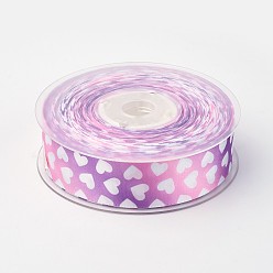 Medium Purple Single Face Satin Ribbon, Polyester Ribbon, Heart Pattern, Medium Purple, 1 inch(25mm), about 100yards/roll(91.44m/roll)