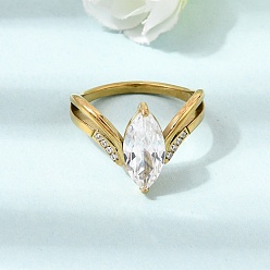 Doré  316 acier inoxydable de l zircons bagues, oeil de cheval, or, 25.5mm, diamètre intérieur: 17 mm