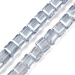 Аква Гальванизируйте прозрачное стекло бисер нитей, Cude, граненые, гальваническое покрытие, вода, 5~6x5.5~6x5.5~6 мм, отверстие : 1.2 мм, около 95~98 шт / нитка, 20.07~20.86 дюйм (51~53 см)