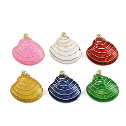 (52) Непрозрачная лаванда Подвески в форме ракушек из латуни с эмалью, с прыжковых колец, золотые, стойки покрытие, без кадмия и без свинца, долговечный, разноцветные, 19.5x19.5x7 мм, отверстие : 3.4 мм