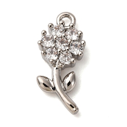 Платина Латунные микро проложить кубического циркония подвески, стойки покрытие, цветок, долговечный, без кадмия и без свинца, платина, 15x7x3 мм, отверстие : 1.2 мм