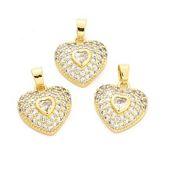 Настоящее золото 18K Сердце латунные микро проложить кубического циркония подвески, без кадмия, без никеля и без свинца, реальный 18 k позолоченный, 15.5x15x5 мм, отверстие : 5x2.5 мм
