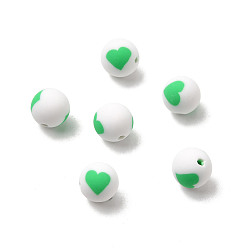 Зеленый Бусины из полимерной глины , круглые с сердца шаблона, зелёные, 8 мм, отверстие : 1.5 мм