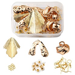Light Gold DIY Earrings Making Kit, Including Nugget & Flower & Arch Iron Pendants, Brass Earring Hooks & Ear Nuts, Light Gold, 36Pcs/box