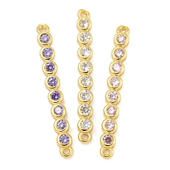 (52) Непрозрачная лаванда Подвески-соединители из латуни с фианитом и тремя плоскими круглыми звеньями, долговечный, без свинца и без кадмия, реальный 18 k позолоченный, разноцветные, 27x3x2 мм, отверстие : 1 мм