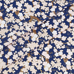 Bleu Nuit Tissu en coton à motif sakura de style japonais pour vêtements et décoration, bleu minuit, 1000x1490x0.8mm