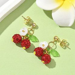 (123L) Белый крем непрозрачный блеск Вишня 304 серьги-гвоздики из нержавеющей стали ручной работы из полимерной глины со стразами, с латунными фрикционными гайками-ушкодержателями с покрытием из стойки, прозрачными акриловыми подвесками и колпачками из смолы, золотые, огнеупорный кирпич, 23x18 мм