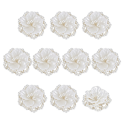 Белый 10 шт. нетканого материала, акрила и стеклянных украшений, цветок, белые, 44x44x19 мм