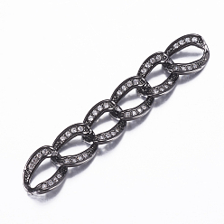 Gunmetal Brass Micro Pave Cubic Zirconia Links, Strip, Gunmetal, 50x9x3mm, Hole: 3x8mm