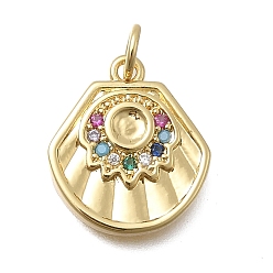 Shell Shape Латунные микро проложить кубического циркония подвески, без кадмия и без свинца, реальный 18 k позолоченный, стойки покрытие, долговечный, с целью перехода в кольце, формы раковины, 16x14.5x3 мм, отверстие : 3.2 мм