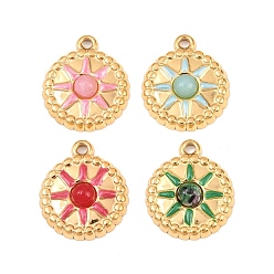 (52) Непрозрачная лаванда Природные и синтетические смешанные подвески драгоценных камней, 304 Подвески в виде подсолнухов из нержавеющей стали с эмалью, золотые, смешанные окрашенные и неокрашенные, разноцветные, 17.5x15.5x4 мм, отверстие : 1.6 мм