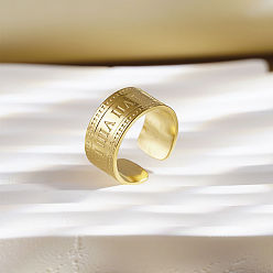 Настоящее золото 18K Римская цифра 304 открытые кольца манжеты из нержавеющей стали, реальный 18 k позолоченный, 9 мм, внутренний диаметр: 18 мм