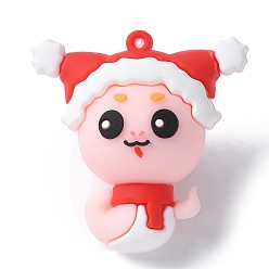 Pink Пластиковые подвески из пвх, змея в шляпе и шарфе, розовые, 45.5x44.5x25 мм, отверстие : 2 мм