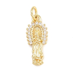 Настоящее золото 18K Религиозные латунные подвески с микропаве из прозрачного кубического циркония, без кадмия и без свинца, прелести девы марии, реальный 18 k позолоченный, 18.5x8x2.5 мм, отверстие : 3 мм