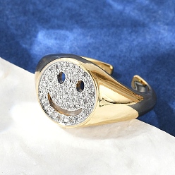 Настоящее золото 18K Открытые манжеты из латуни с микропаве и прозрачным цирконием для женщин, без кадмия и без свинца, улыбающееся лицо, реальный 18 k позолоченный, 12 мм, внутренний диаметр: регулируемый