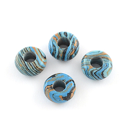 Dodger Blue Synthetic Malachite Stone European Beads, Large Hole Beads, Rondelle, Dyed, Dodger Blue, 14x7~8mm, Hole: 5mm