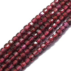 Grenat Brins de perles de grenat naturel de grade A, facette, cube, 2x2x2mm, Trou: 0.6mm, Environ 182 pcs/chapelet, 15.16''~15.55'' (38.5~39.5 cm)