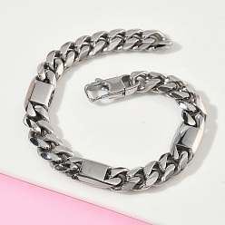 Нержавеющая Сталь Цвет 304 браслеты из нержавеющей стали с кубинскими звеньями для женщин, цвет нержавеющей стали, 8.66 дюйм (22 см)