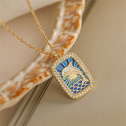 Dolphin Подвеска-медальон из латуни с микропаве и прозрачными кубическими циркониями., с голубой эмалью, золотые, дельфин, 17.72 дюйм (45 см)