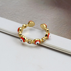 Красный Плоские круглые кольца с изображением сглаза из латуни с микропаве из прозрачных кубических цирконий с эмалью, красные, 5 мм, внутренний диаметр: 17 мм