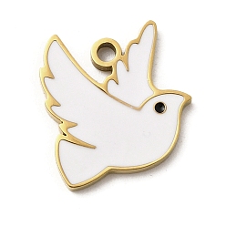 Белый 304 из нержавеющей стали шармы эмали, ионное покрытие (ip), очарование птицы, реальный 18 k позолоченный, белые, 13.5x13x1.5 мм, отверстие : 1.5 мм