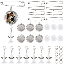 Antique Silver DIY Jewelry Making Kit, Including Iron Brooch Findings, Glass Cabochons, Alloy Pendant Cabochon Settings, Acrylic & Glass Angel Pendant Decorations, 304 Stainless Steel Jump Rings, Antique Silver, 56x16x5mm, Hole: 2mm