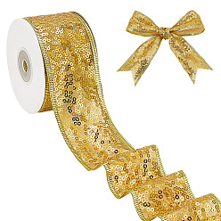 Золотистый Рождественская тема 10 ярды полиэстеровой ленты, с пластиковой блестка, плоский, золотые, 2 дюйм (50 мм), около 10.00 ярдов (9.14 м) / рулон
