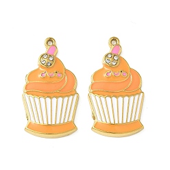 Оранжевый 304 нержавеющей стальной эмали подвески, подвески-кексы со стразами, ионное покрытие (ip), золотые, оранжевые, 28.5x15.5x2.5 мм, отверстие : 1.2 мм