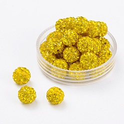 Свет Топаз Бусины со стразами, полимерная глина , pave disco бусины, класс А, круглые, половине просверлил, светлый топаз, 8 мм, отверстие : 1 мм