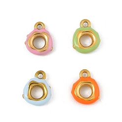 (52) Непрозрачная лаванда 304 из нержавеющей стали шармы эмали, вакуумное покрытие pvd, реальный 18 k позолоченный, пончик очарование, разноцветные, 11.5x9x3 мм, отверстие : 1.4 мм